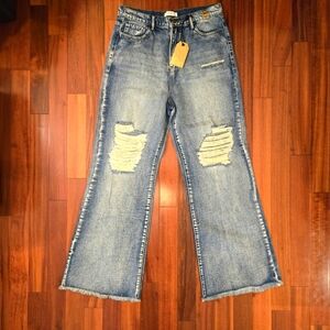 VIBRANT Distressed Blue Jeans, Sz: 15, Wide Leg, Super Flare, Denim
